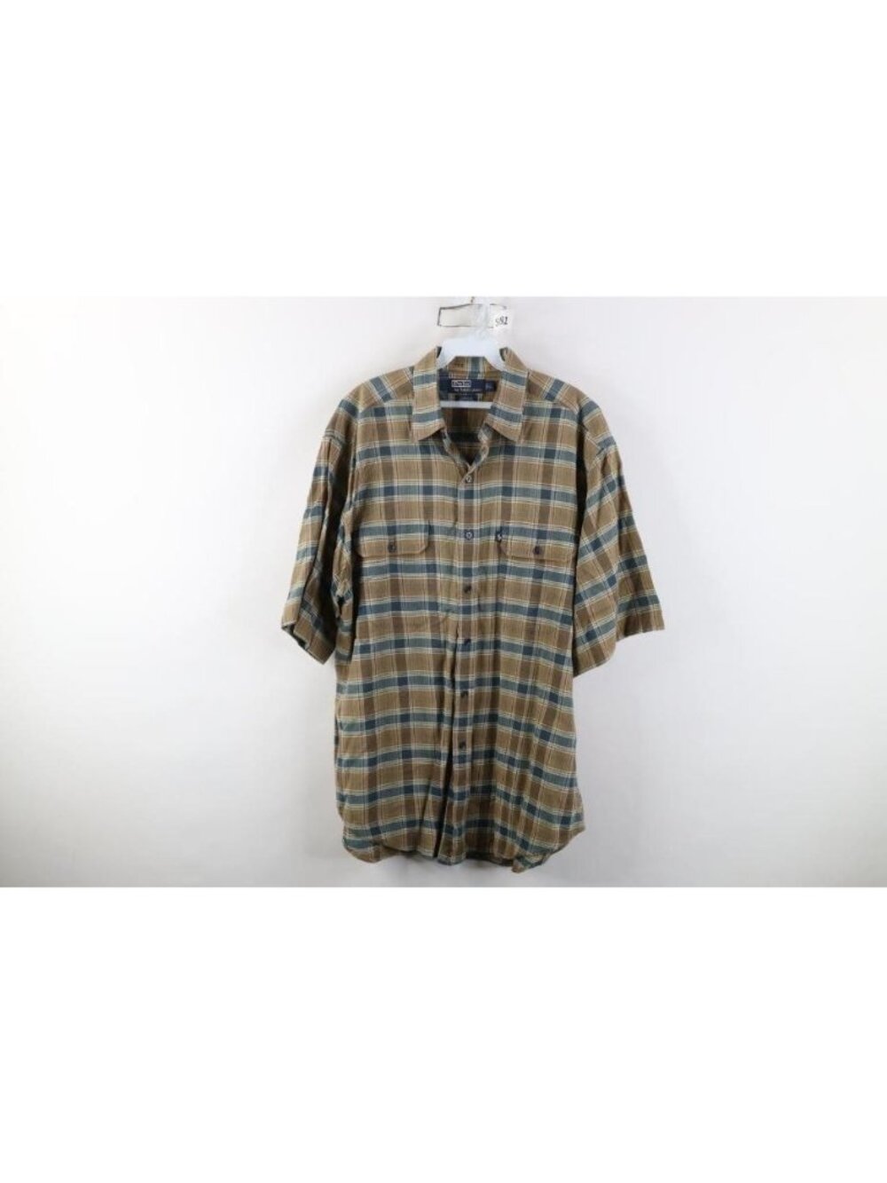 Vtg 90s Ralph Lauren Mens Large Baggy Cascade Short Sleeve Button Shirt Plaid